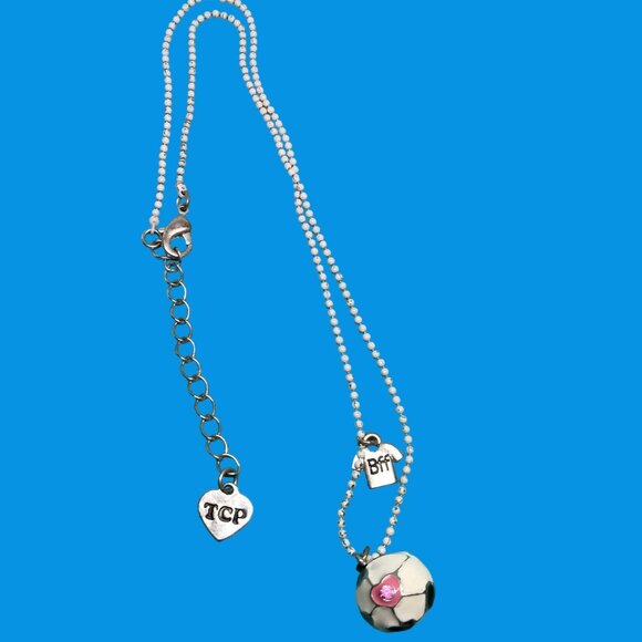 TCP Soccer Ball Necklace BFF T Shirt Charm White Chain Best Friends Forever - Picture 2 of 6